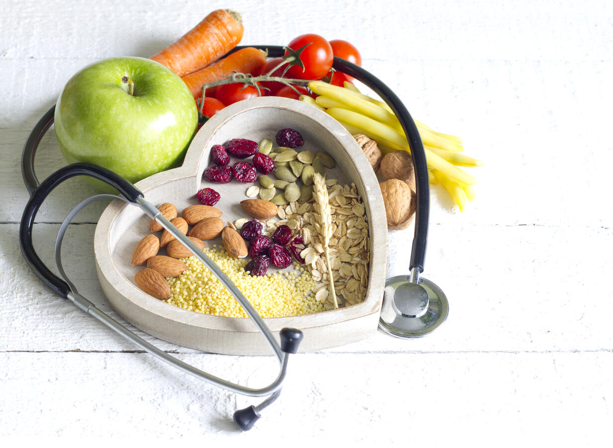 Stethoscope and heart healthy foods