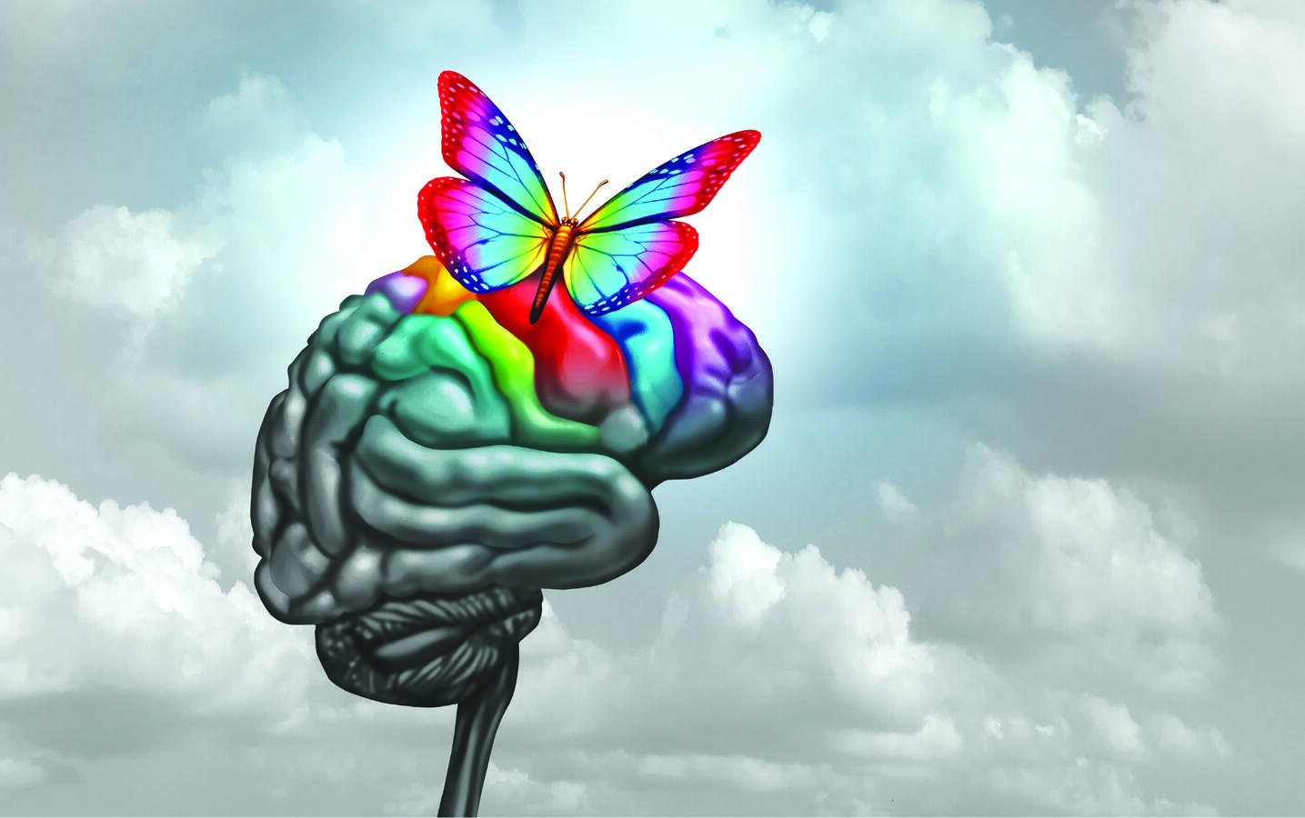 3D brain illustration with butterfly