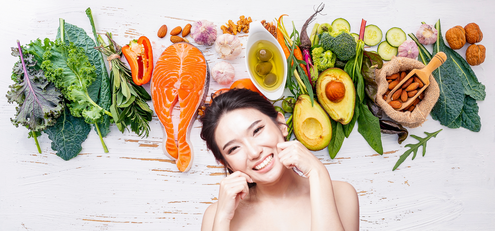 Healthy food equals healthy skin concept