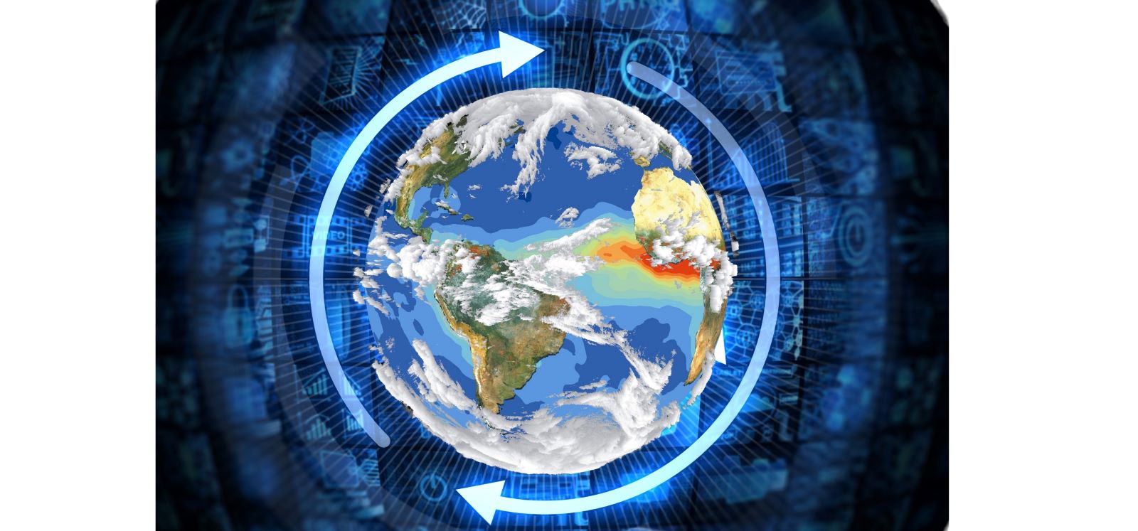 Globe with arrows indicating rotation