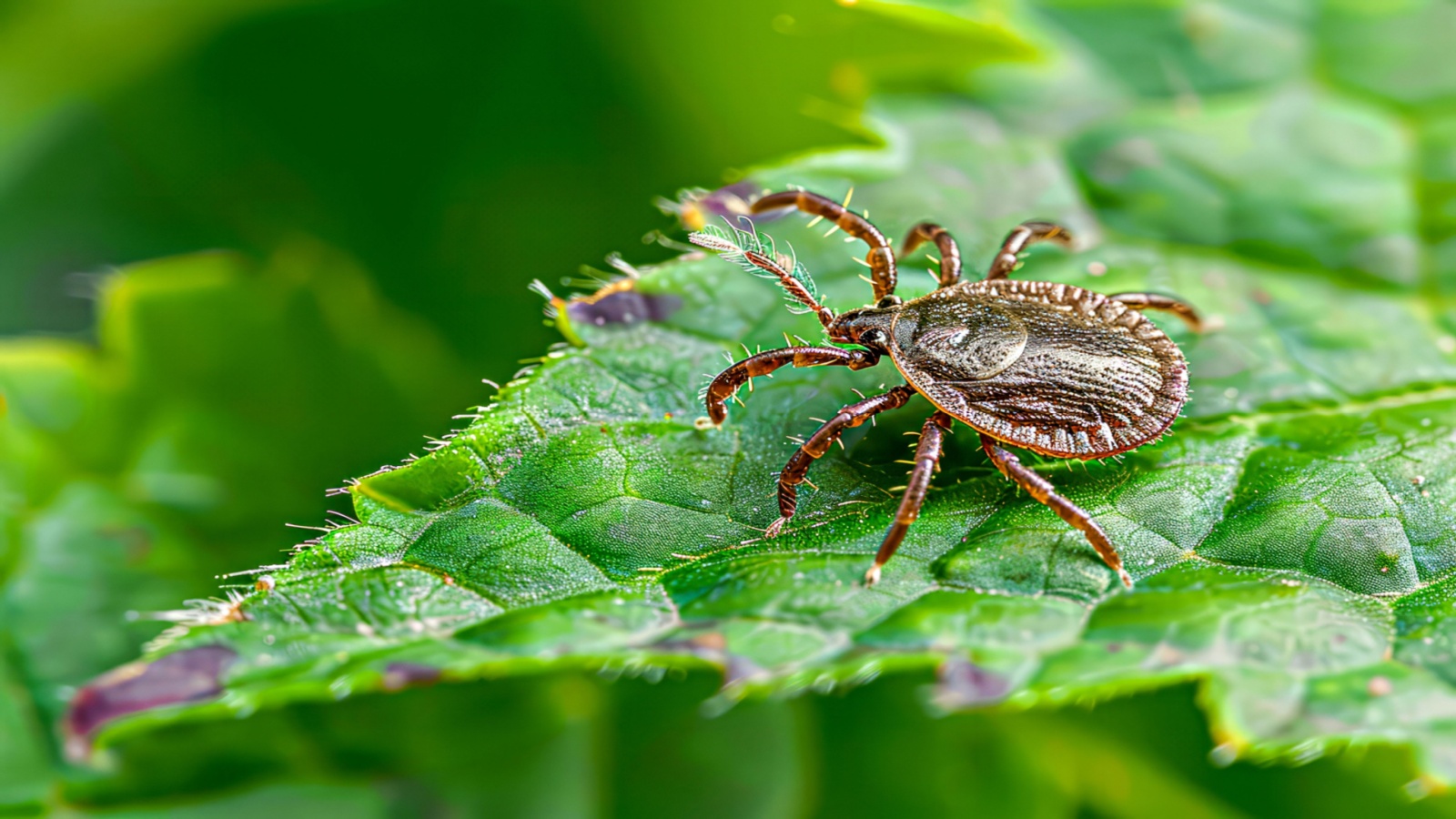 a tick on a green leaf