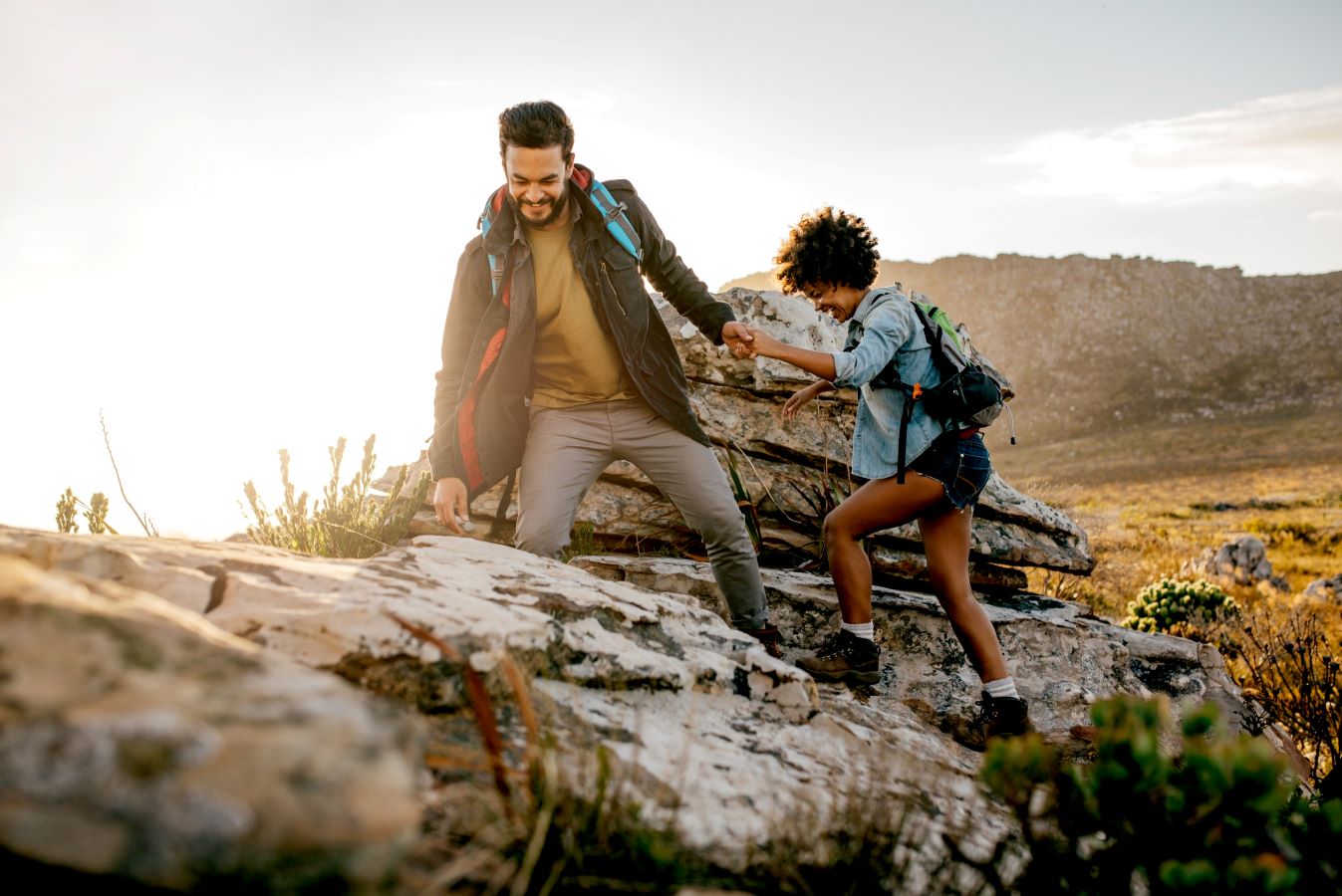 Father and daughter on a hike