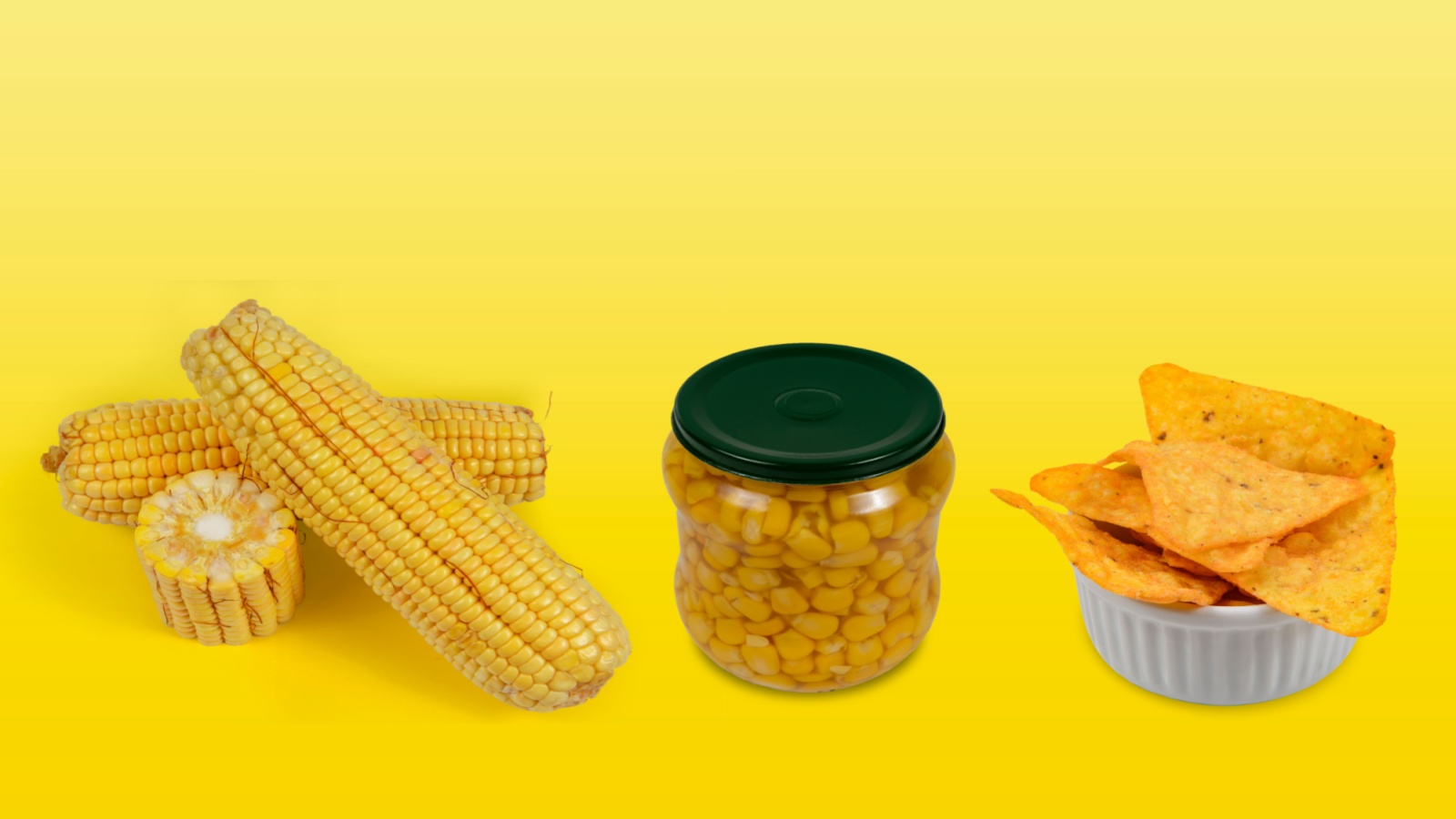 Comparing Corn in 3 forms: corn cob (whole food), canned corn (processed), corn chips (ultra-processed)