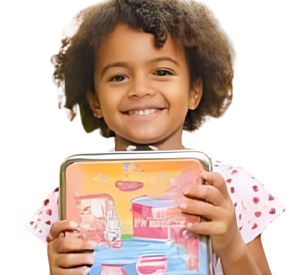 Girl holding her lunch box