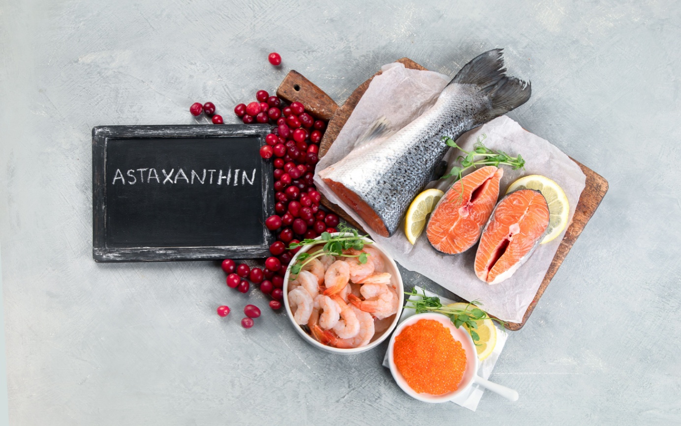 Foods rich in astaxanthin, carotenoid and antioxidants.