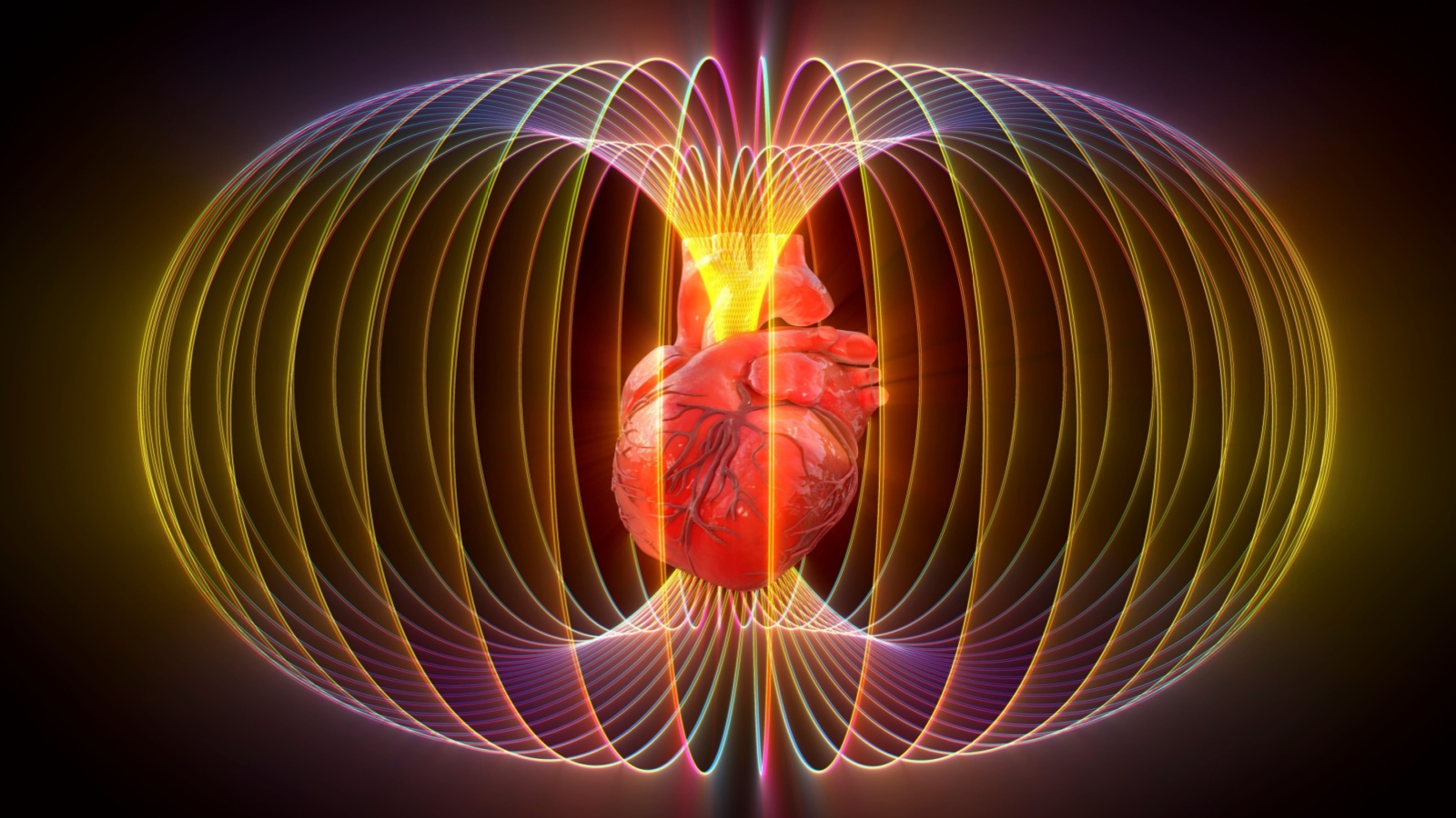 energy field surrounding the human heart, conceptual 3D illustration