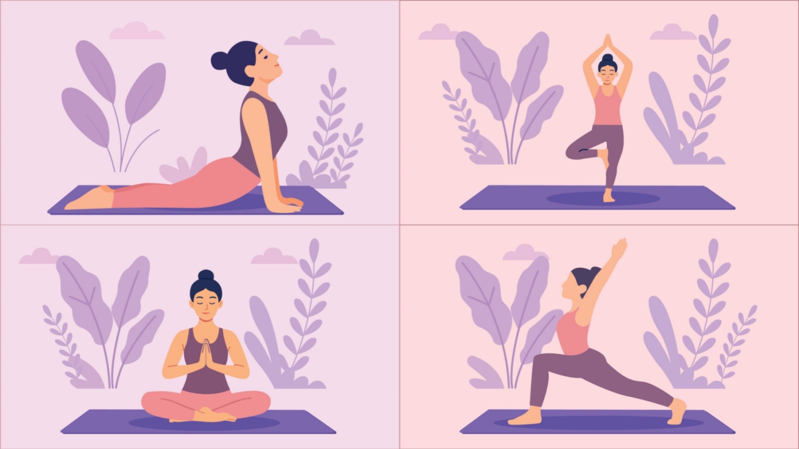 vector image of different types of yoga in practice