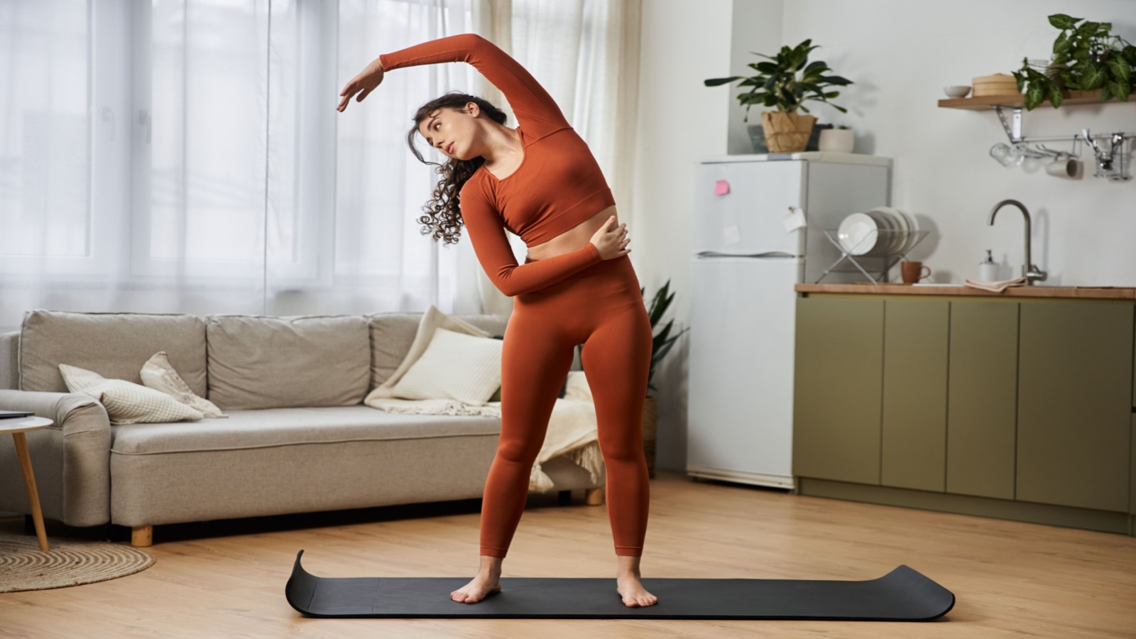 Woman exercising at home