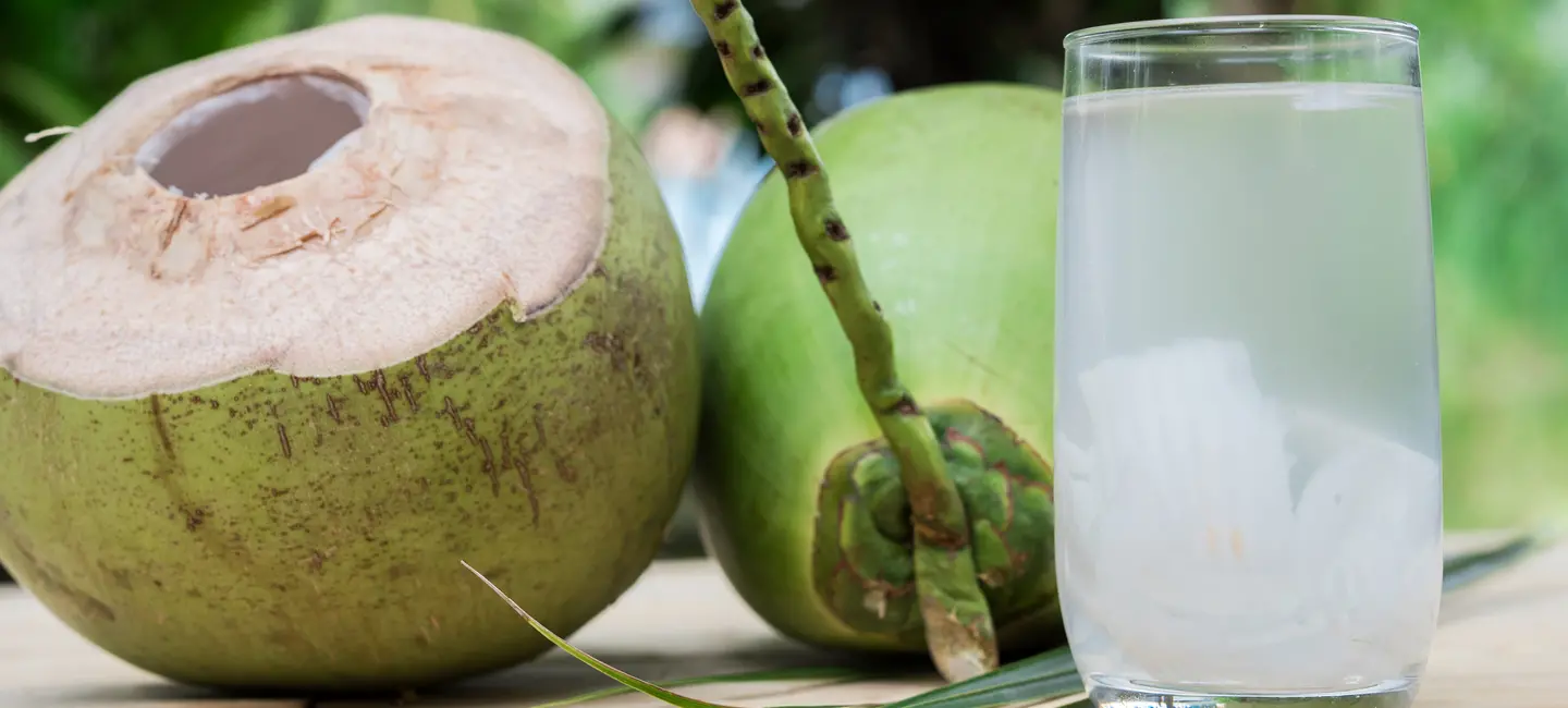 Coconuts and Coconut water in glass