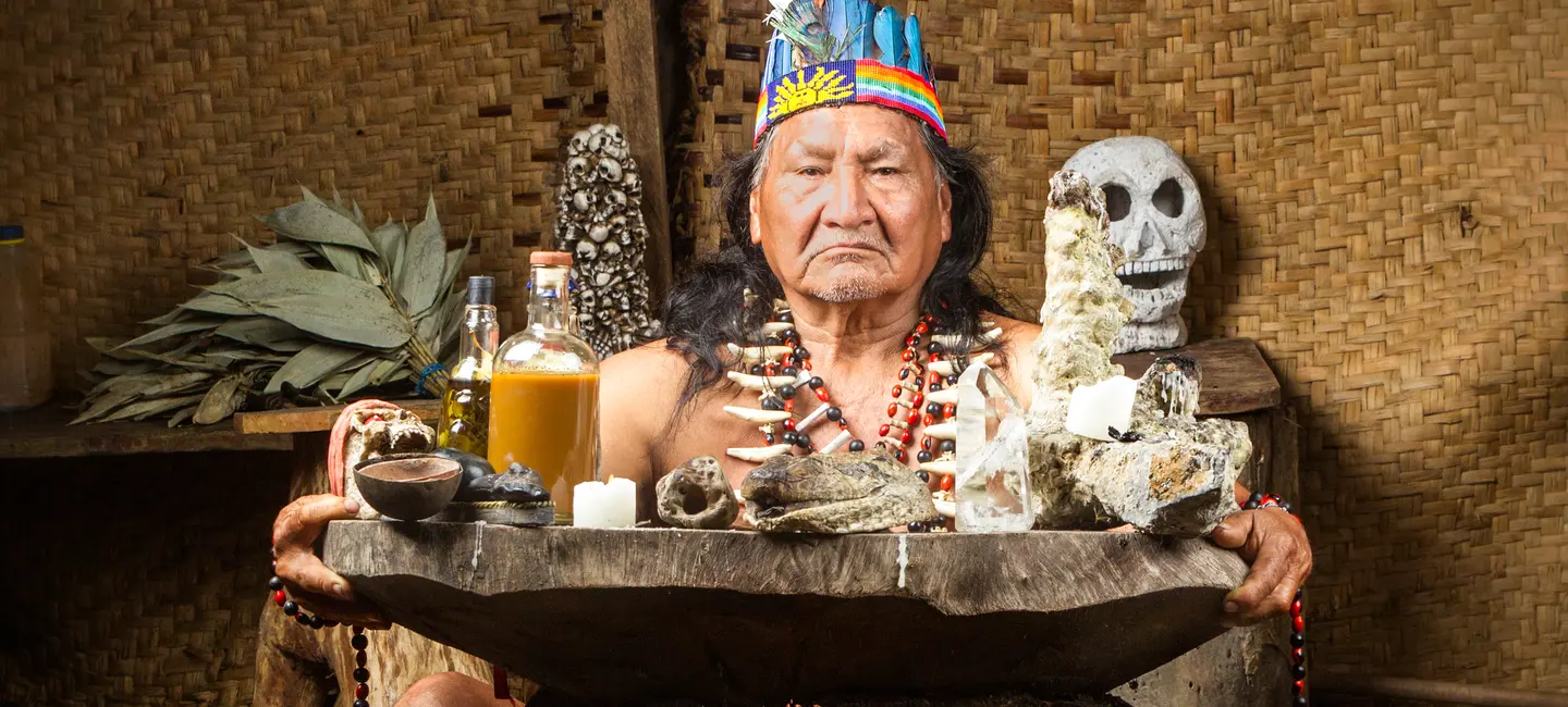 shaman man preparing to perform a ritual 