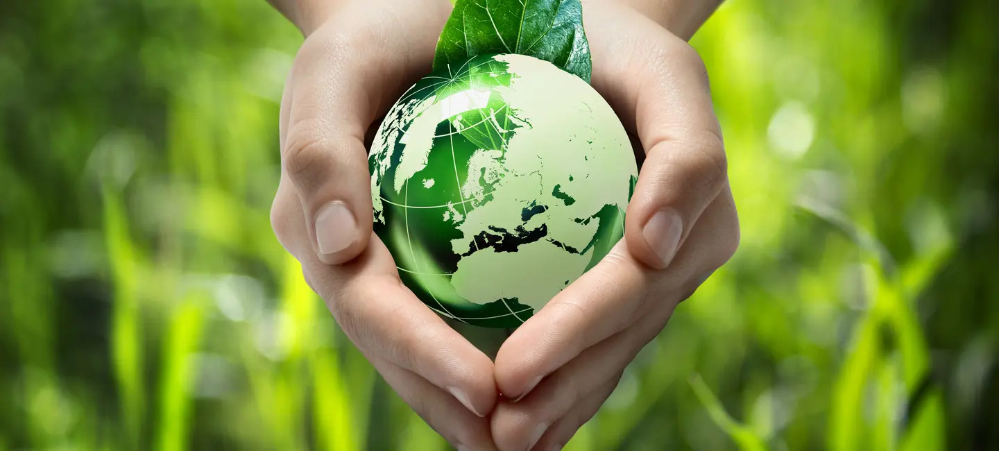 hands holding a green world