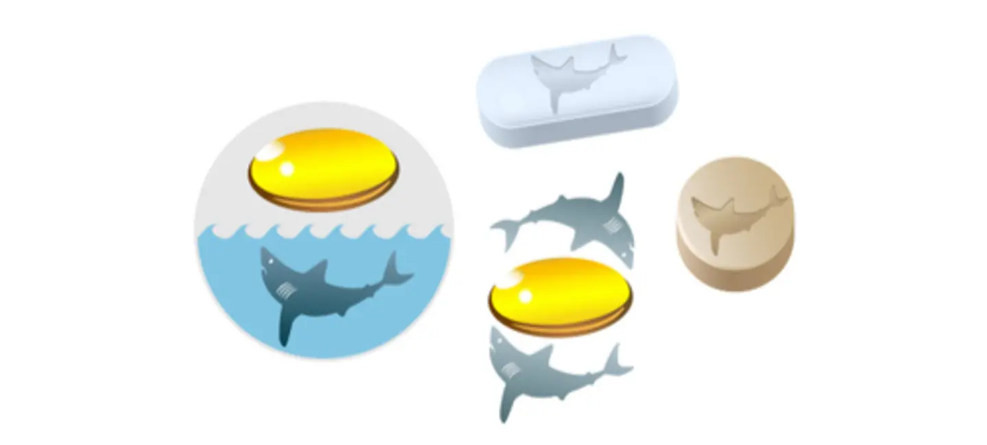 Shark Liver Oil pills with shark drawing