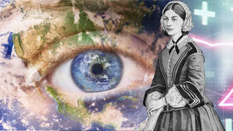 Eye with Globe Background and Florence Nightingale in foreground