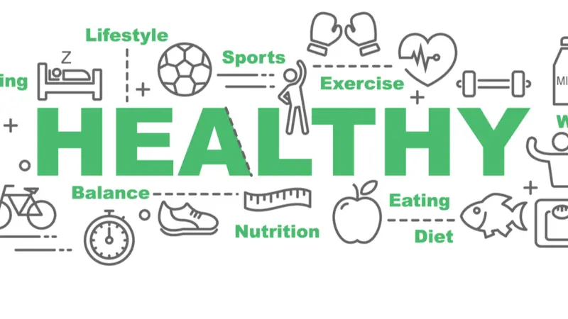Healthy vector banner design concept, flat style with thin line art healthy lifestyle icons on white background Healthy vector banner design concept, flat style with thin line art healthy lifestyle icons on white background