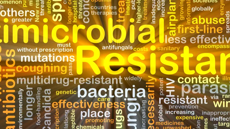 Background concept wordcloud illustration of antimicrobial resistance glowing light