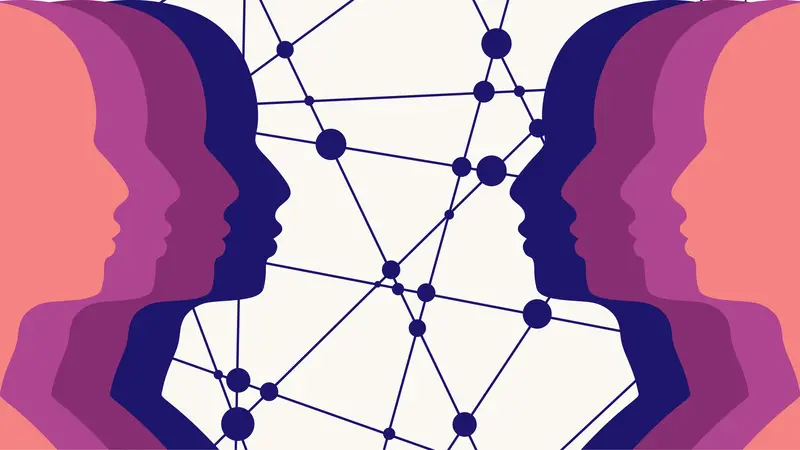 Silhouette of heads. Human communication. Connected lines with dots background. Silhouette of heads. Human communication. Connected lines with dots background.
