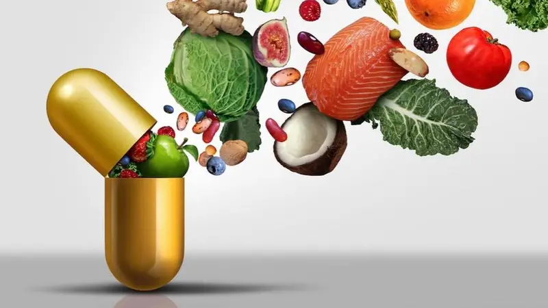 healthy food appearing to come out of a pill