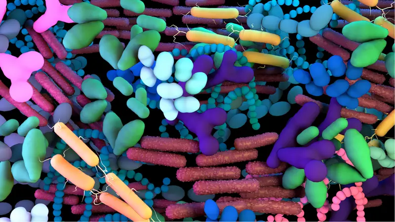 The human Microbiome, genetic material of all the microbes that live on and inside the human body. 3d illustration