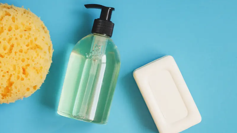 Handwashing bath products. Hand sanitizer and soap bar, sponge flat lay photography. Wash hands, hygiene concept. Handwashing bath products. Hand sanitizer and soap bar, sponge flat lay photography. Wash hands, hygiene concept.