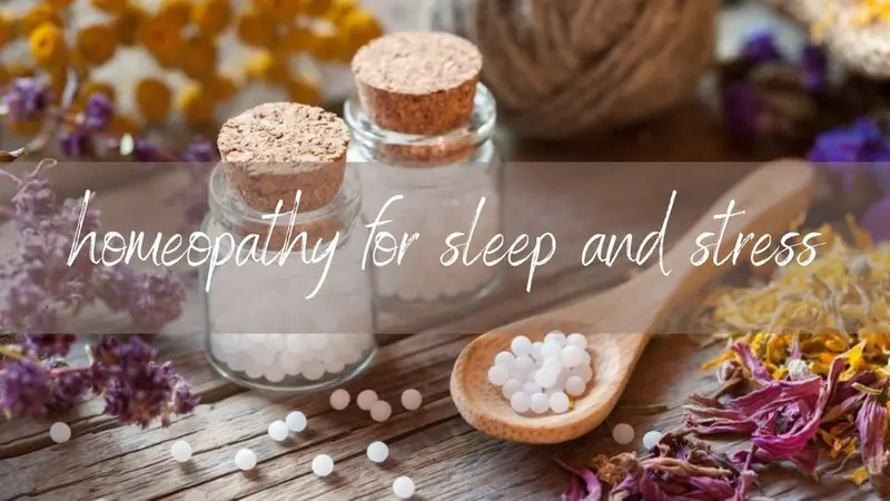Homeopathy for Sleep & Stress with gifts from Boiron 2 glass jars and a wooden spoon with homeopathic preparations surrounded by dried herbs and flower petals