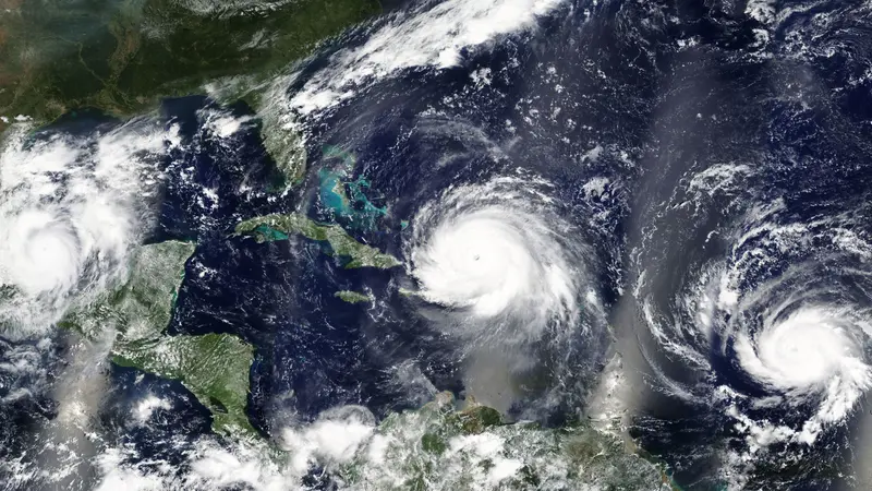 Overview of three hurricanes Irma, Jose and Katia in the Caribbean Sea and the Atlantic Ocean - Elements of this image furnished by NASA