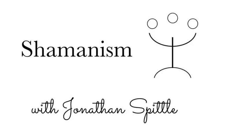 Shamanism White background, test reads Shamanism with Jonathan Spittle and his logo