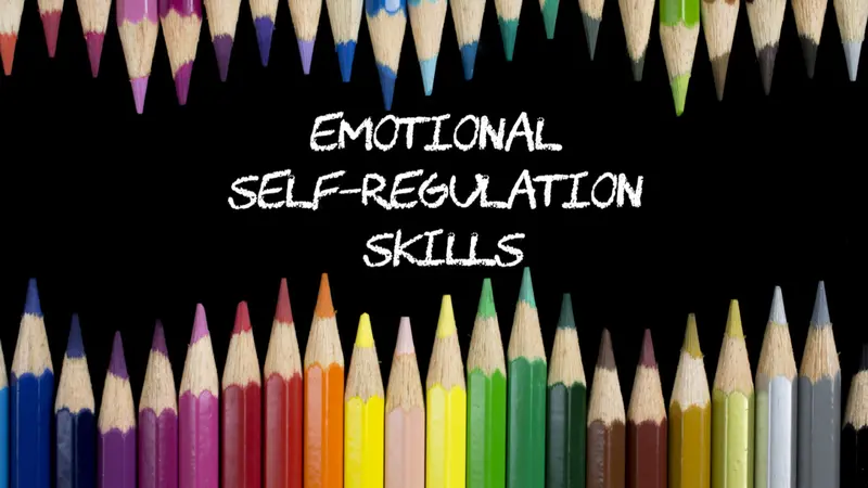 Education Concept : Emotional Self-Regulation Skills on blackboard with colorful pencils as a frame