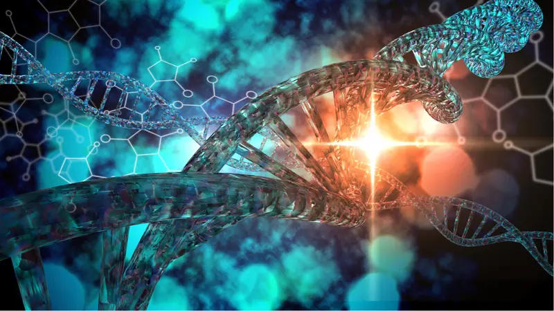 3D DNA strand with vibrant colors for genetics background