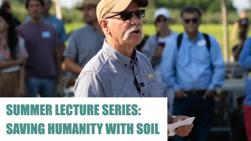 Saving humanity with soil A man from Rodale Institute giving a lecture to a group of people