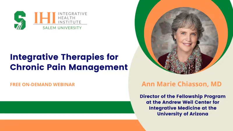Integrative Therapies for Chronic Pain Management Banner image for event showing logistics and images of speakers