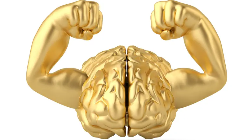 Strong gold brain and muscle brain 3D illustration Strong gold brain and muscle brain 3D illustration