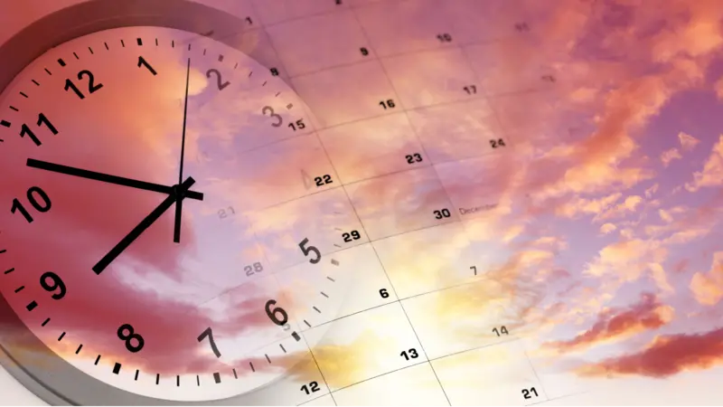 Clock and calendar in bright sky Clock and calendar in bright sky