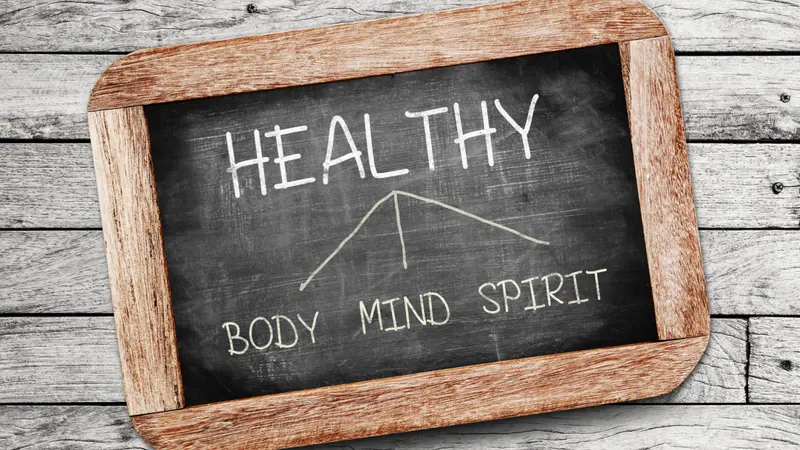 Healthy concept. Body, Mind, and Spirit drawing on blackboard