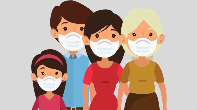 Family wearing facial masks