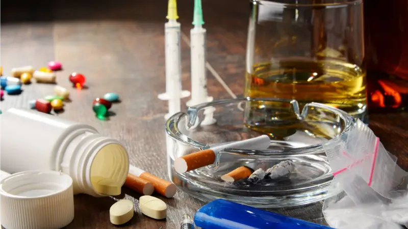 Variety of addictive substances, including alcohol, cigarettes and drugs Variety of addictive substances, including alcohol, cigarettes and drugs