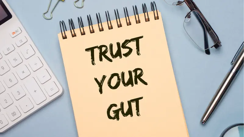 Trust your gut inscription. Follow instincts concept. Trust your gut inscription. Follow instincts concept.