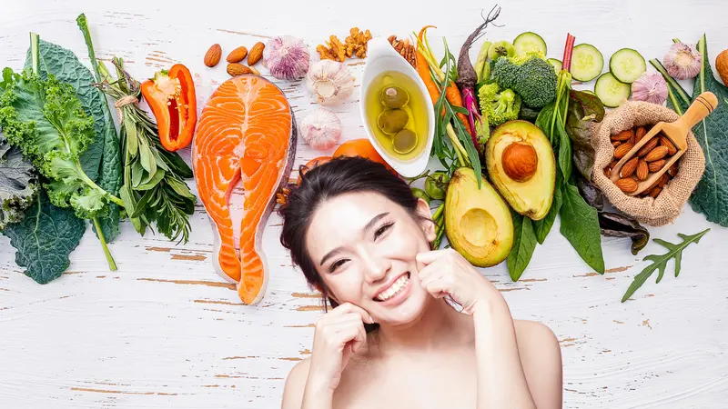 Healthy food equals healthy skin concept Healthy food equals healthy skin concept