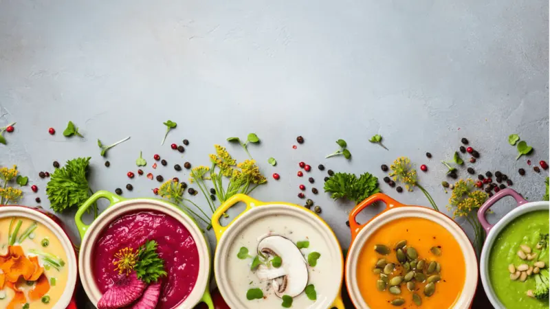 Colorful bowls of soup Colorful bowls of soup