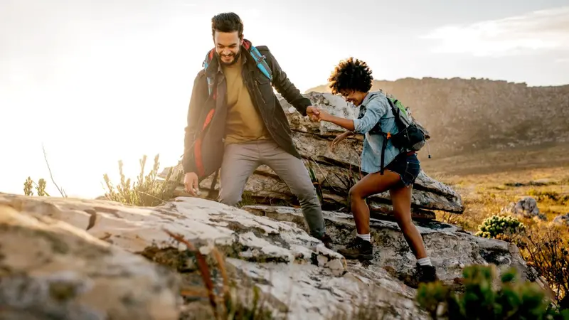 Husband and wife on a hike
