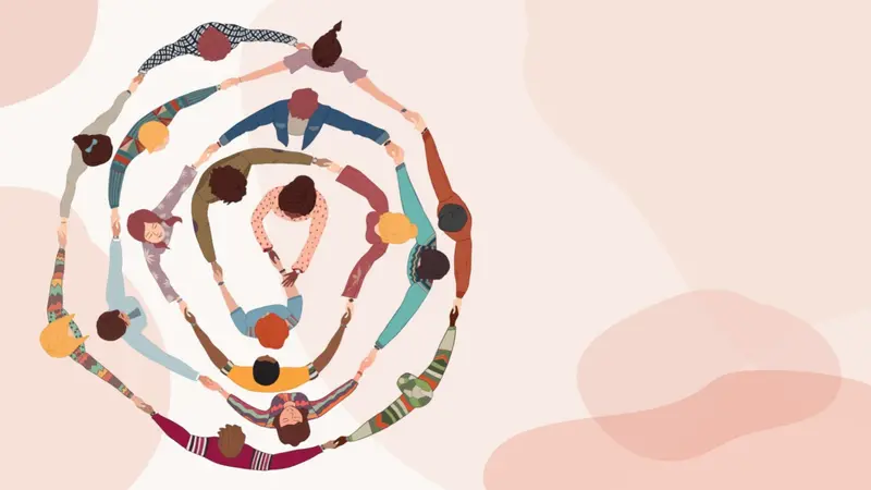 Group of people in circle from diverse culture holding hands. Cooperation and teamwork. Group of people in circle from diverse culture holding hands. Cooperation and teamwork.