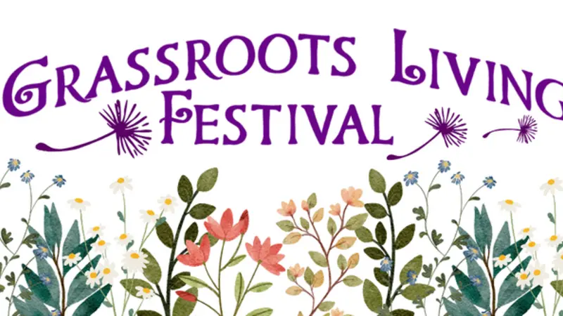 Grassroots Living Festival Logo with flower field