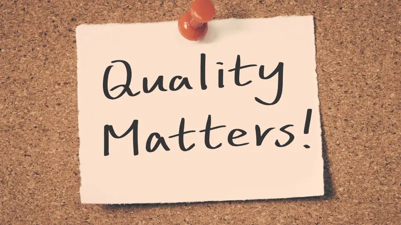 sticky note on corkboard that says "Quality Matters!"