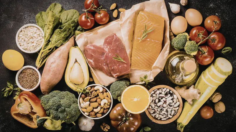 colorful platter of assorted anti-aging healthy foods