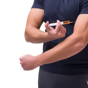  man injecting himself a Testosterone Enhancement