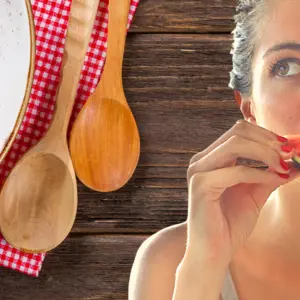 plate of healthy food and woman eating watermelon