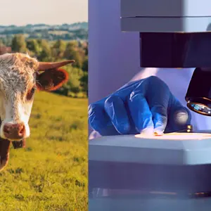 cow and microscope