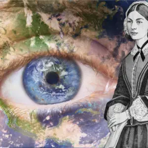 Eye with Globe Background and Florence Nightingale in foreground