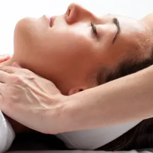 Close up portrait of young woman at reiki session