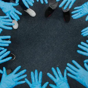 Close up group of hand with medical glove present Collaborate