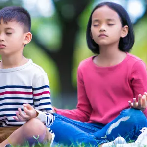 kids doing yoga pose in the park outdoor